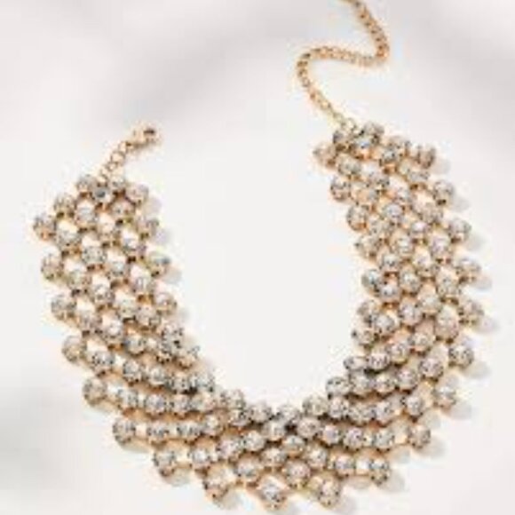 Serefina Jewelry - Anthropologie Elegant Gold and Crystal Collar Statement Necklace